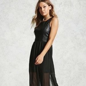 Vegan leather top sheer maxi dress
